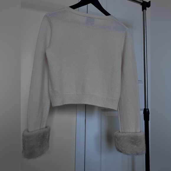 Reformation Clara Cardigan/Cream Faux Fur Cuff - Picture 6 of 10